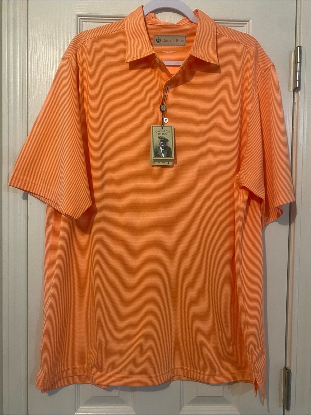 Donald Ross Polo Shirt Mens Large Orange Stripe Golf Performance